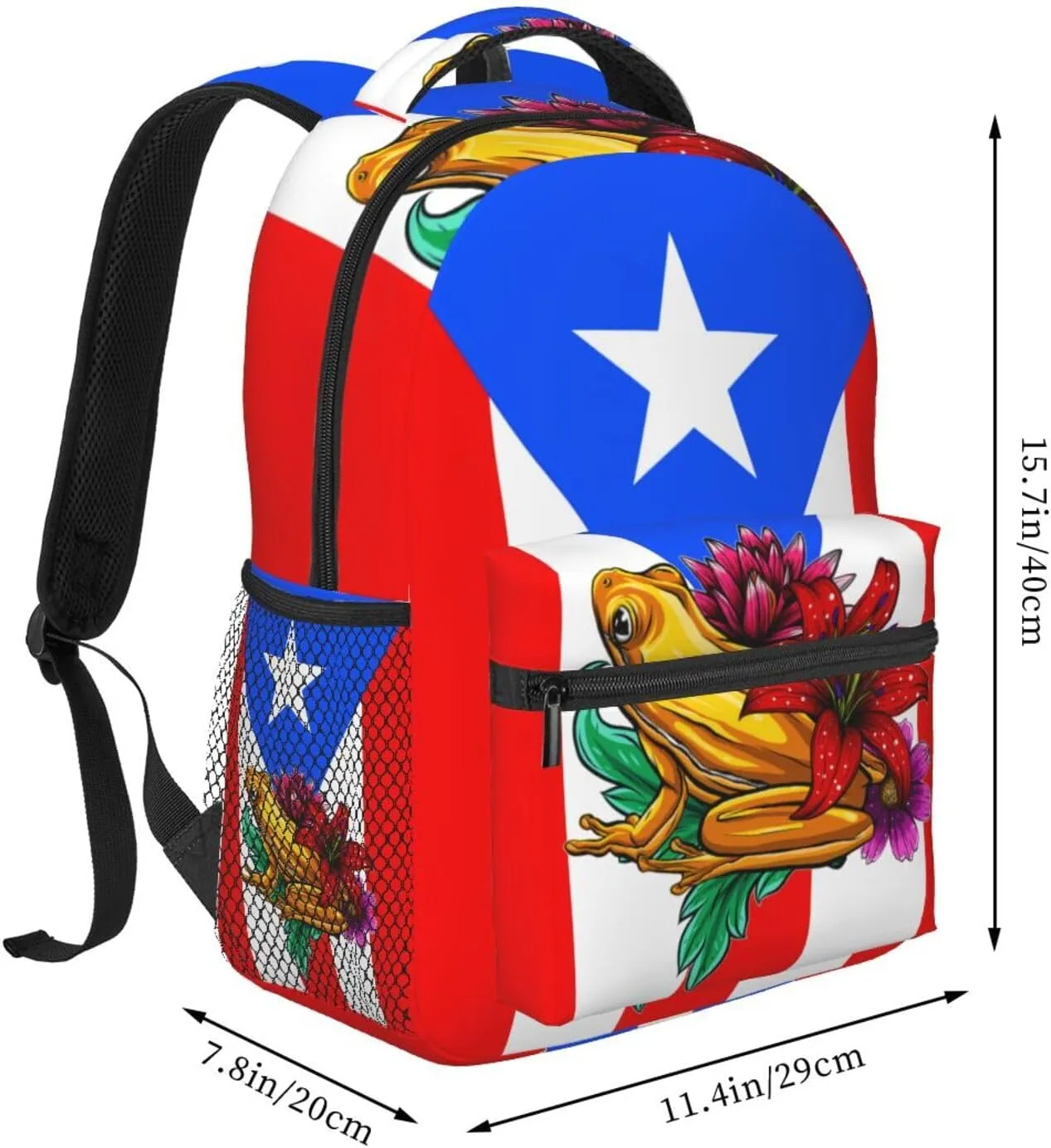 Puerto Rico Flag Backpack Adjustable Shoulder Strap Bookbag, Casual Daypack Lightweight Backpack for Adults