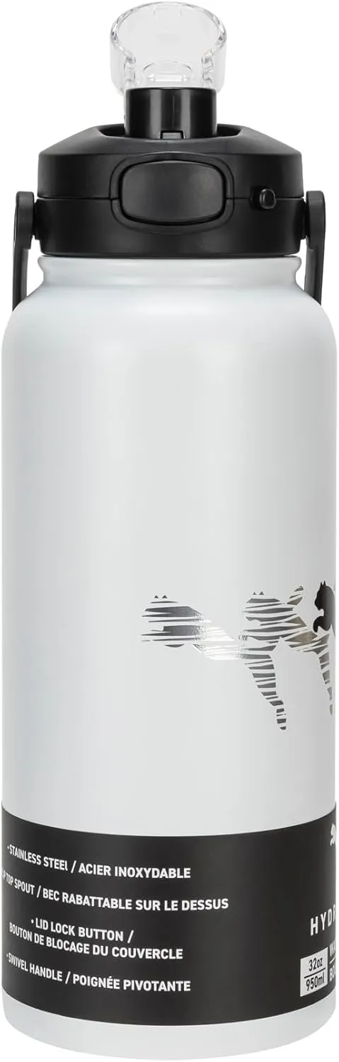 PUMA Evercat 32 oz Stainless Steel Water Bottle, White, One Size