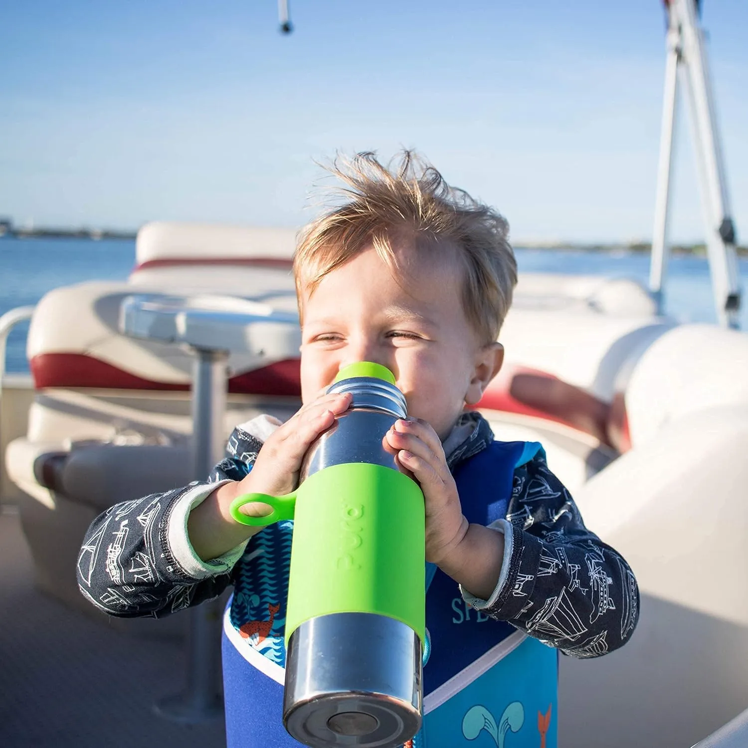 Pura Insulated Stainless Steel 22oz Sport Water Bottle | BPA Free & Plastic Free Silicone Sleeve & Spill Proof Lid for Kids & Adults - Rose