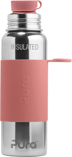 Pura Insulated Stainless Steel 22oz Sport Water Bottle | BPA Free & Plastic Free Silicone Sleeve & Spill Proof Lid for Kids & Adults - Rose