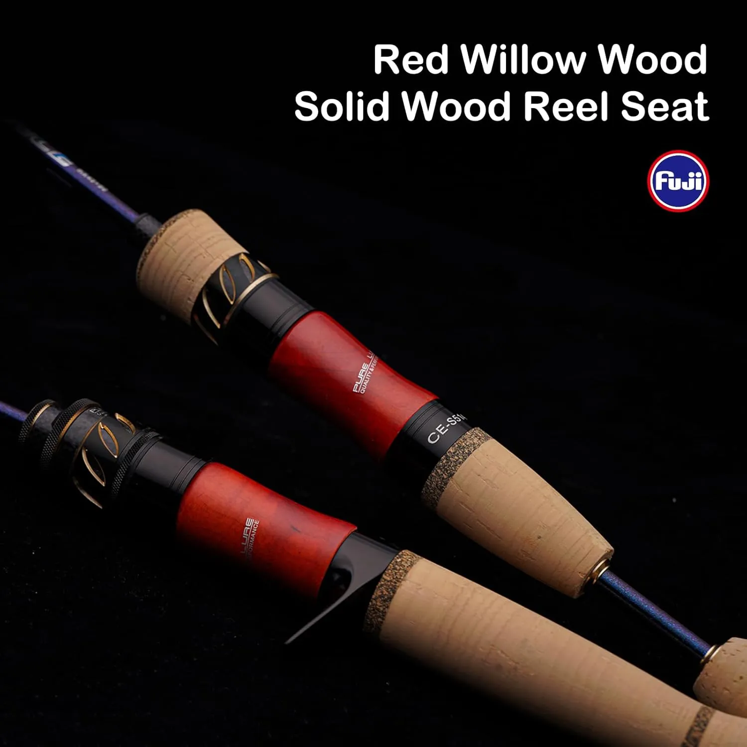 PURELURE Creek Dance Travel Ultralight Fishing Rods Spinning 2/3/4 Piece Portable BFS Casting Rod Solid Tip TORAY Carbon Fiber, Full Fuji A Guide Rings,Red Willow Wood Reel Seat AAA Cork Handle