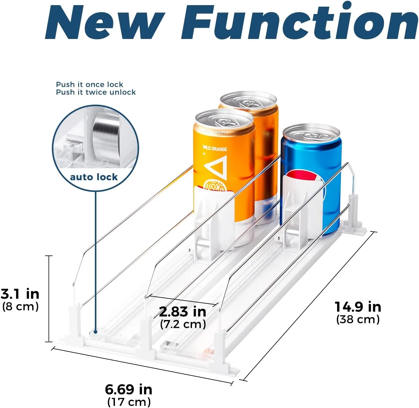 Puricon Drink Organizer for Fridge Pusher Glide, Spring Loaded Fridge Drink Dispenser, Self Pushing Soda Can Organizer for Refrigerator, Beer Bottle Beverage Organizer Drink Holder -2 Rows, White