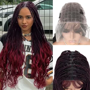 Quick Wig Full Lace Braided Wig with Baby Hair French Curly Braiding Hair for Black Women Loose Wavy Braids Wig French Curls Synthetic Hair Double Lace Frontal Braid Wig (1B/BUG#)