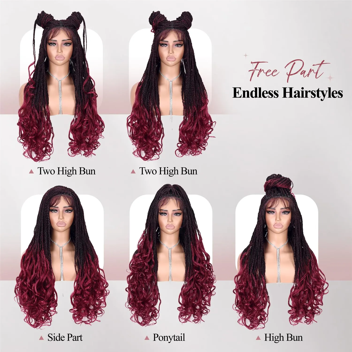Quick Wig Full Lace Braided Wig with Baby Hair French Curly Braiding Hair for Black Women Loose Wavy Braids Wig French Curls Synthetic Hair Double Lace Frontal Braid Wig (1B/BUG#)