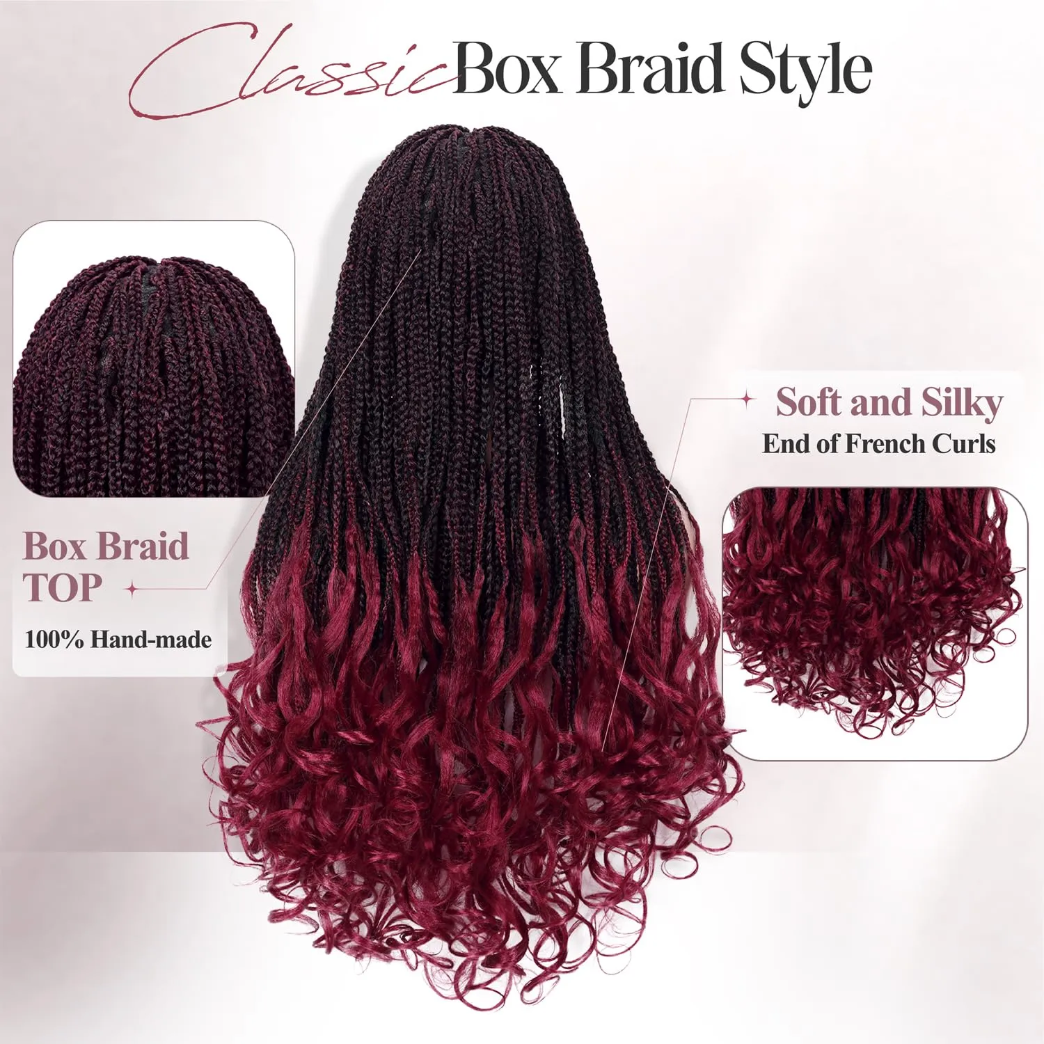 Quick Wig Full Lace Braided Wig with Baby Hair French Curly Braiding Hair for Black Women Loose Wavy Braids Wig French Curls Synthetic Hair Double Lace Frontal Braid Wig (1B/BUG#)