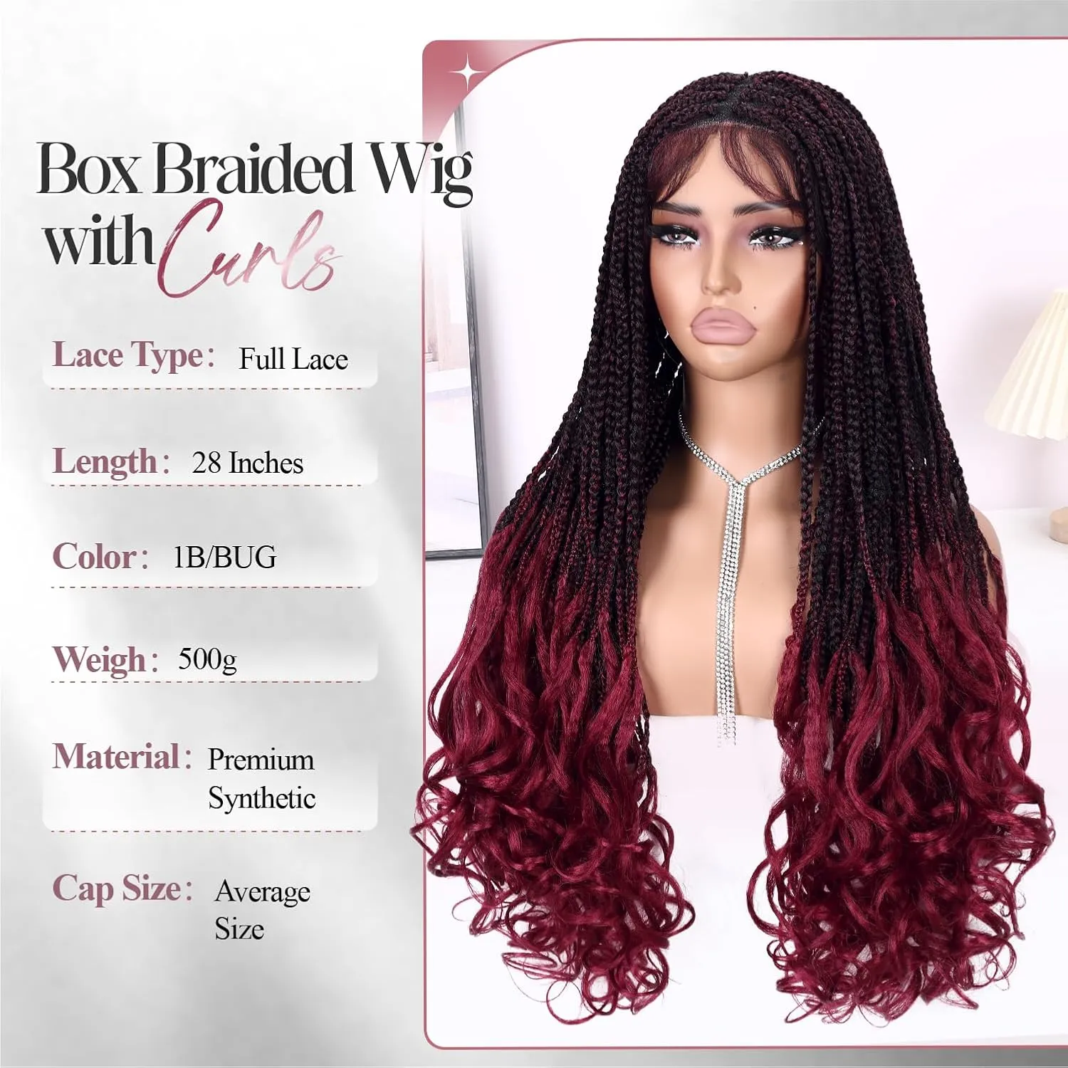 Quick Wig Full Lace Braided Wig with Baby Hair French Curly Braiding Hair for Black Women Loose Wavy Braids Wig French Curls Synthetic Hair Double Lace Frontal Braid Wig (1B/BUG#)