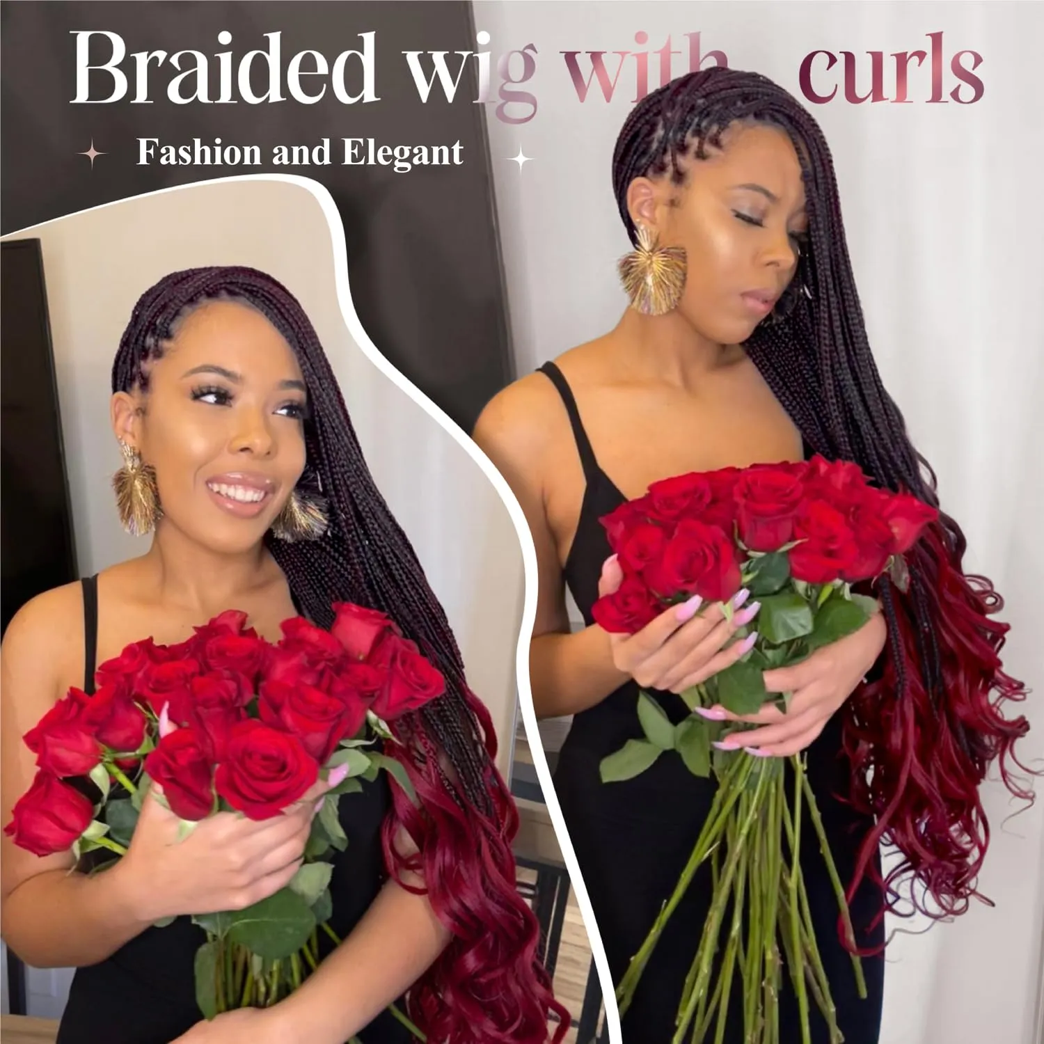 Quick Wig Full Lace Braided Wig with Baby Hair French Curly Braiding Hair for Black Women Loose Wavy Braids Wig French Curls Synthetic Hair Double Lace Frontal Braid Wig (1B/BUG#)