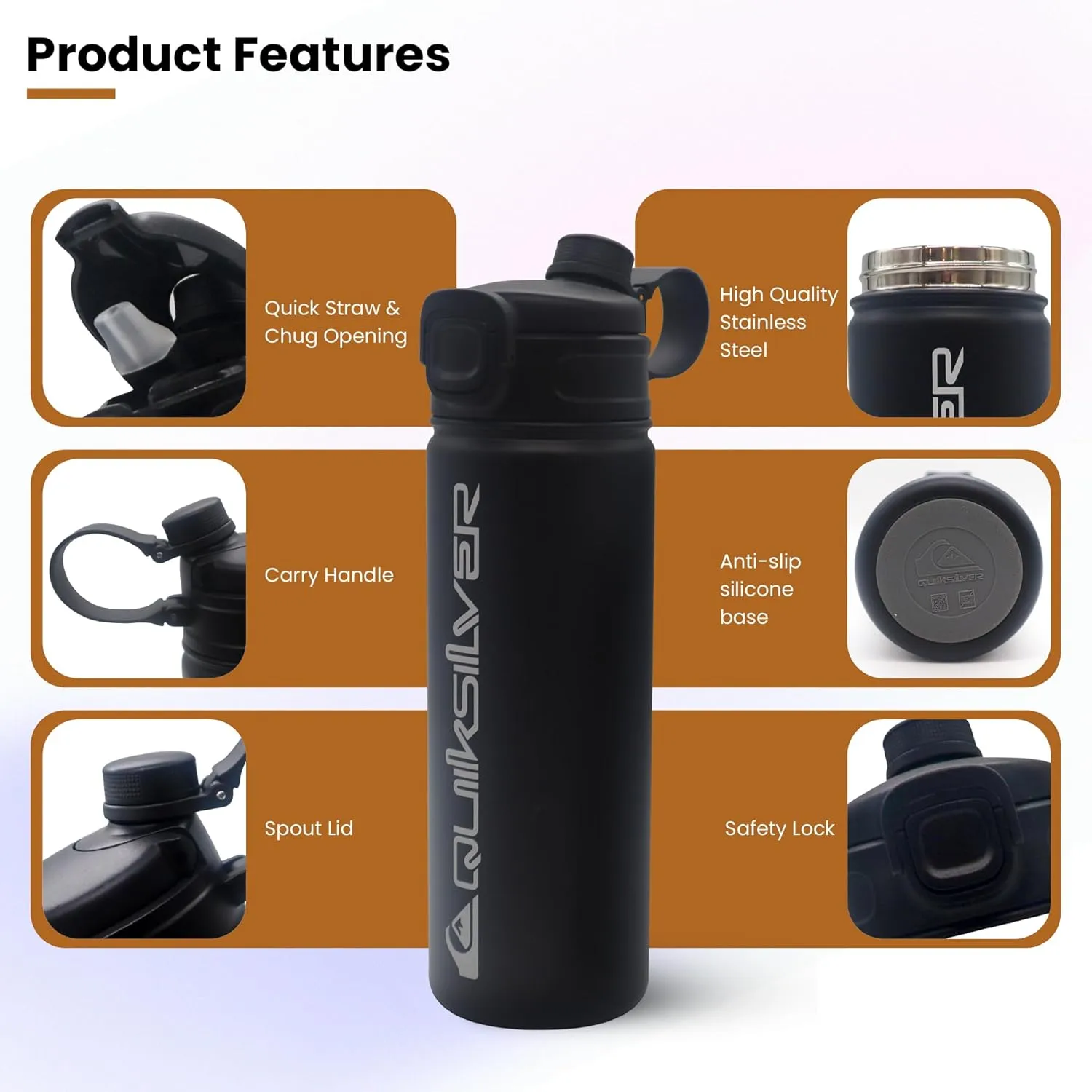 Quiksilver Insulated Stainless Steel Tumbler 32oz, Triple Wall Vacuum Sealed Travel Mug with Leak Proof Lid, Quick Straw & Chug Opening, Reusable Coffee Cup & Sports Water Bottle, 24Hr Cold / 12Hr Hot