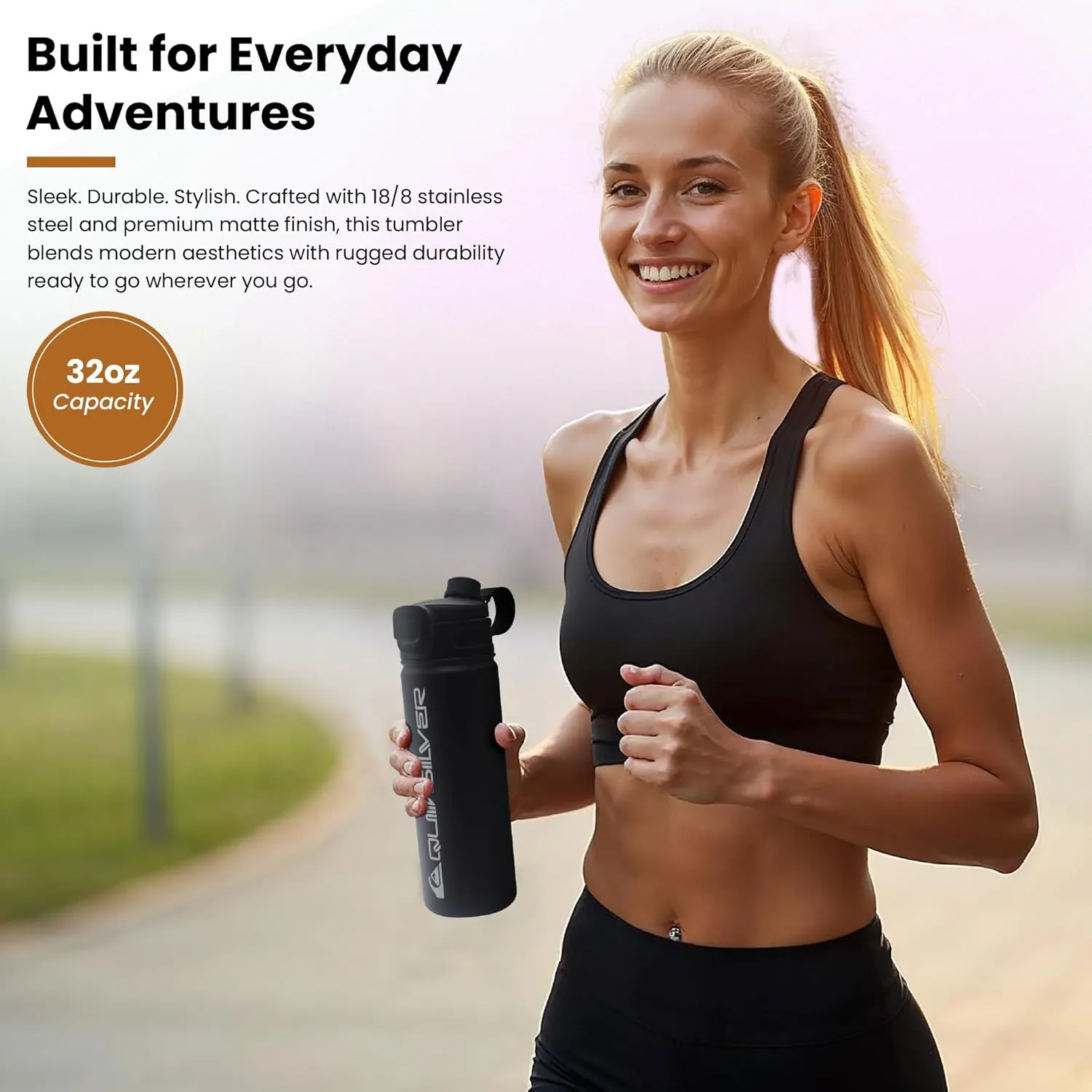 Quiksilver Insulated Stainless Steel Tumbler 32oz, Triple Wall Vacuum Sealed Travel Mug with Leak Proof Lid, Quick Straw & Chug Opening, Reusable Coffee Cup & Sports Water Bottle, 24Hr Cold / 12Hr Hot