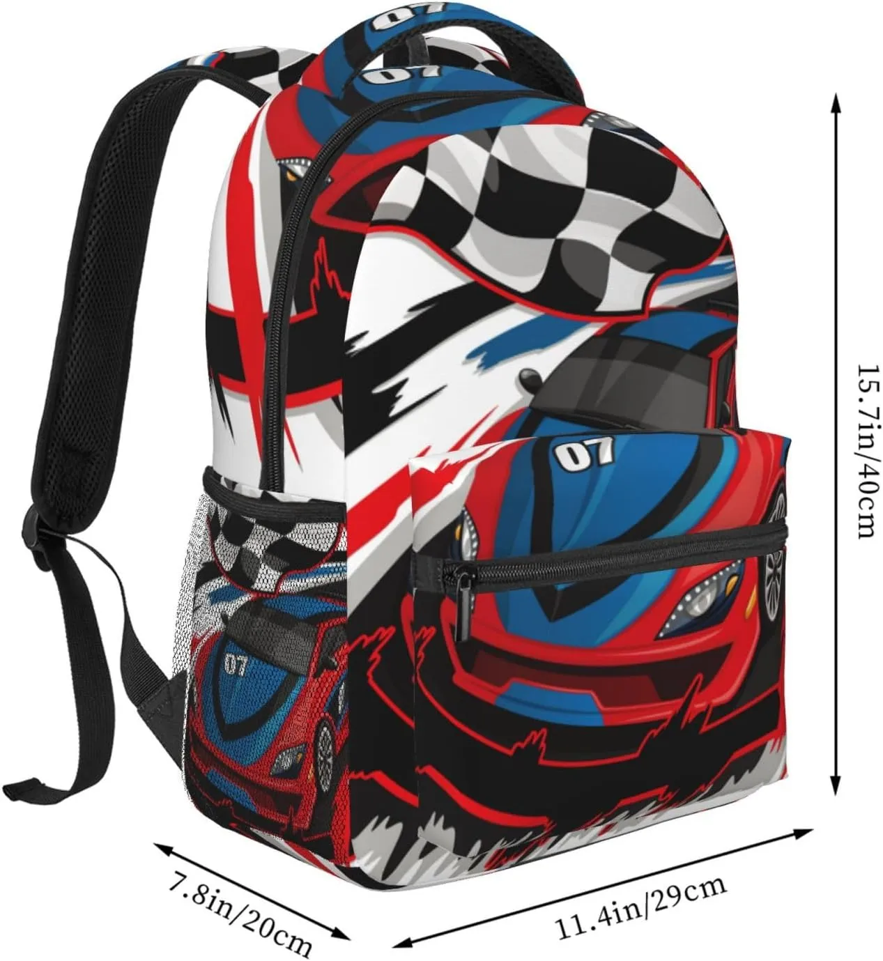 Racing Car with Checkered Flag Girls Boys Backpack Elementary Middle School Backpack Bookbag for Girls Boys Kids Teen Back to School Book Bag Gifts for 2nd 3rd 4th 5th 6th Grade Students