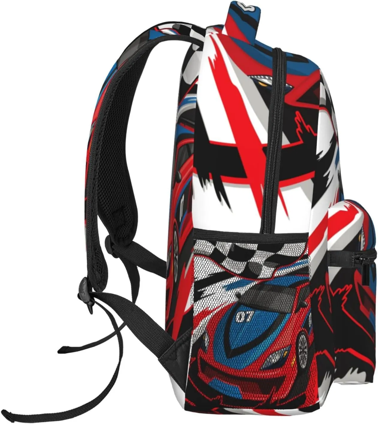 Racing Car with Checkered Flag Girls Boys Backpack Elementary Middle School Backpack Bookbag for Girls Boys Kids Teen Back to School Book Bag Gifts for 2nd 3rd 4th 5th 6th Grade Students