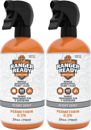 Ranger Ready Repellents Permethrin Spray for Clothes and Outdoor Gear - Permethrin Insect & Tick Repellent - Scent Zero (24oz, Pack of 2)