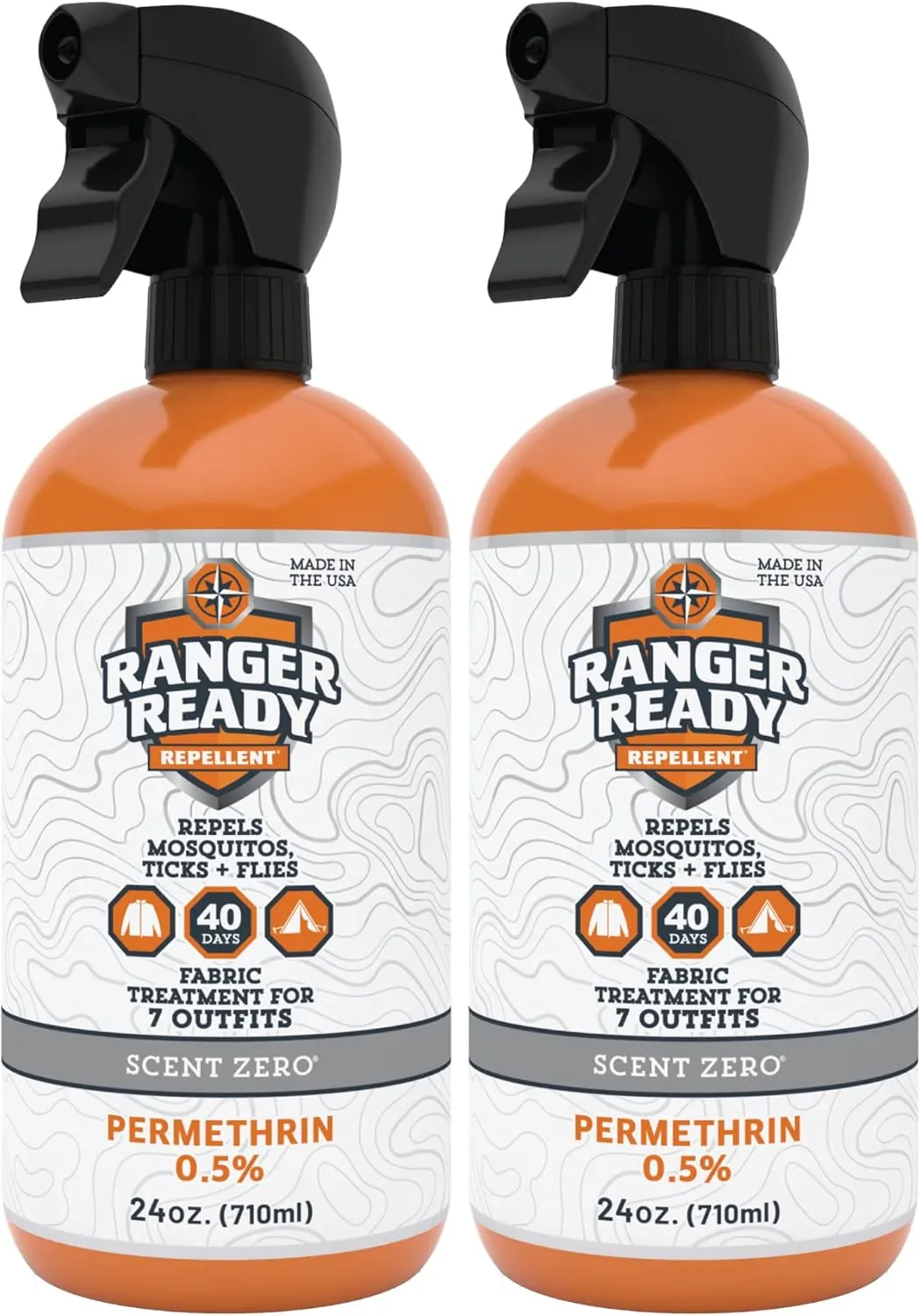 Ranger Ready Repellents Permethrin Spray for Clothes and Outdoor Gear - Permethrin Insect & Tick Repellent - Scent Zero (24oz, Pack of 2)