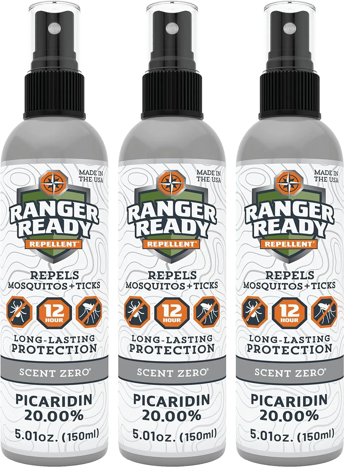 Ranger Ready Repellents Picaridin Insect Repellent with Scent Zero - Mosquito Repellent & Tick Spray (5 Fl Oz, Pack of 3)