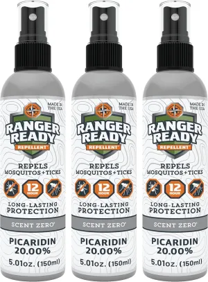Ranger Ready Repellents Picaridin Insect Repellent with Scent Zero - Mosquito Repellent & Tick Spray (5 Fl Oz, Pack of 3)