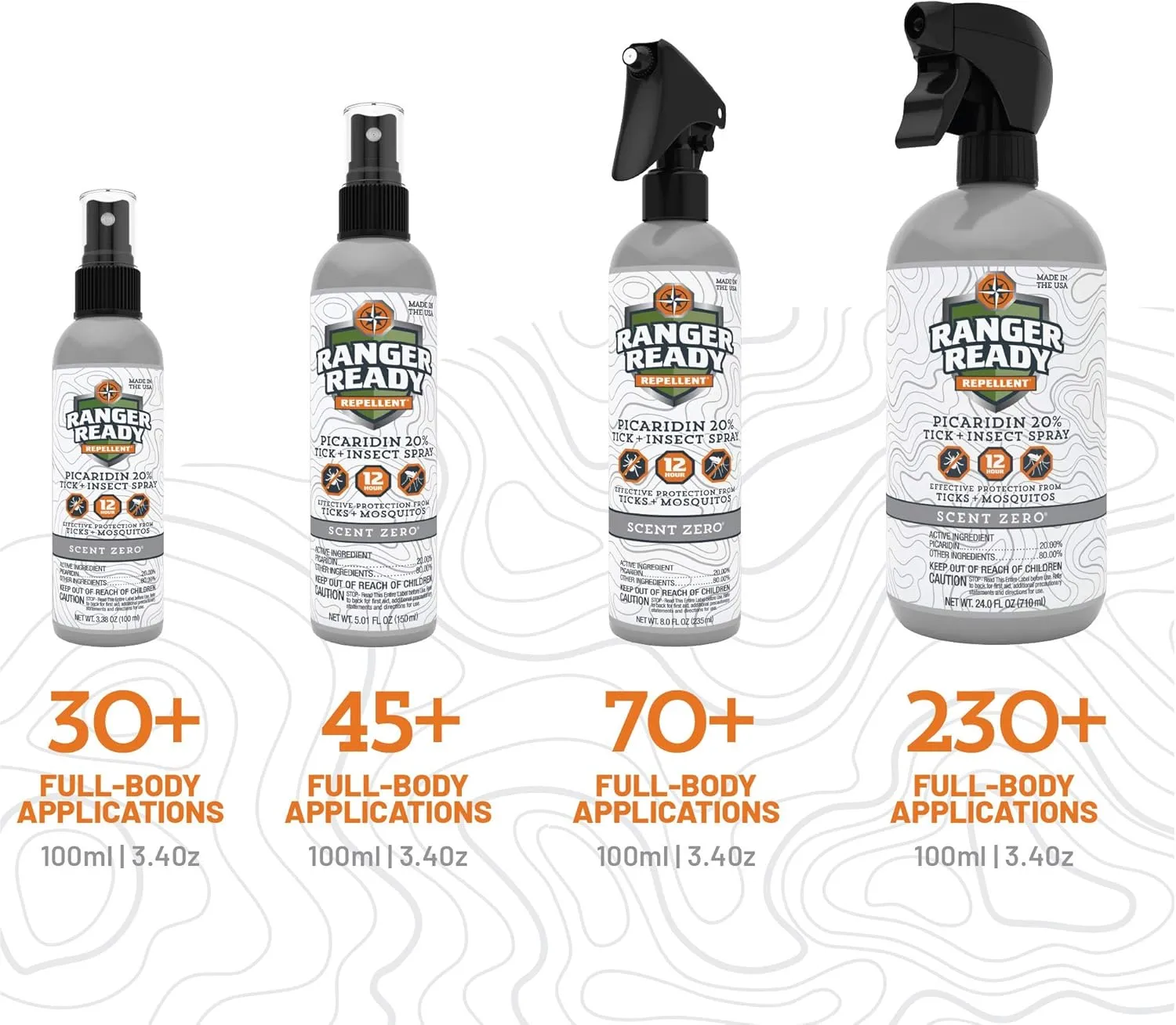 Ranger Ready Repellents Tick Spray and Insect Repellent, Picaridin 20% Bug Spray, Orange Scent, 8 Oz. (Pack of 3)