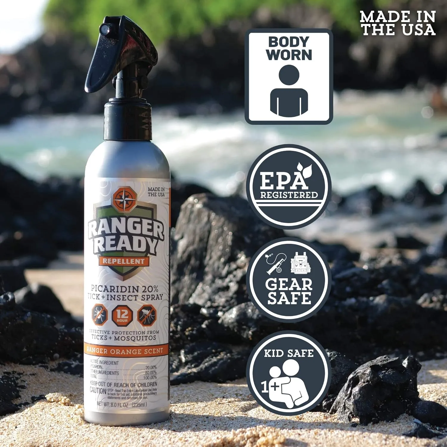 Ranger Ready Repellents Tick Spray and Insect Repellent, Picaridin 20% Bug Spray, Orange Scent, 8 Oz. (Pack of 3)