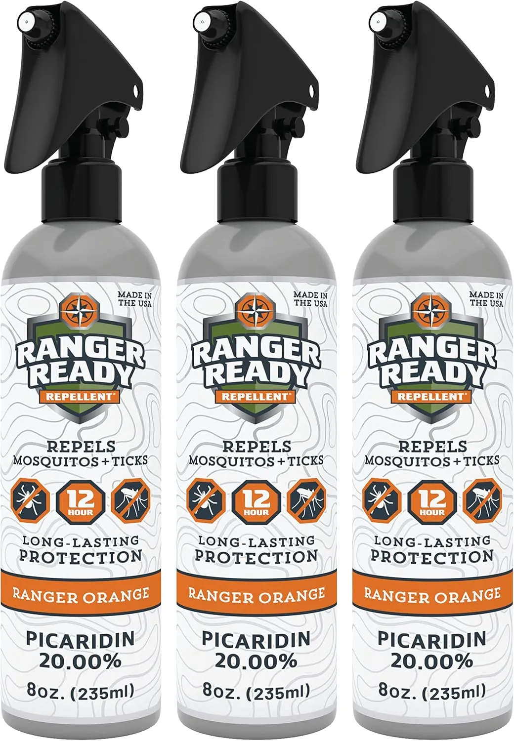 Ranger Ready Repellents Tick Spray and Insect Repellent, Picaridin 20% Bug Spray, Orange Scent, 8 Oz. (Pack of 3)