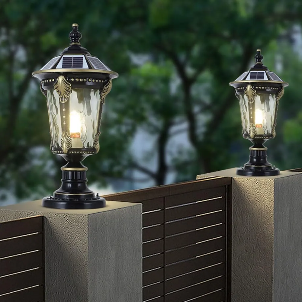 RCIDOS Solar Waterproof Lamp Shade Traditional Column Headlight Outdoor Pillar Head Light Fence Courtyard Lighting Fixture Exterior Post Lantern With Pier Mount Base For Landscape Community Patio Gard