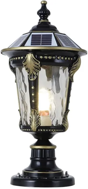 RCIDOS Solar Waterproof Lamp Shade Traditional Column Headlight Outdoor Pillar Head Light Fence Courtyard Lighting Fixture Exterior Post Lantern With Pier Mount Base For Landscape Community Patio Gard