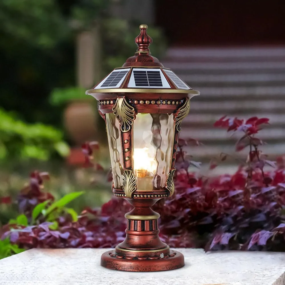 RCIDOS Solar Waterproof Lamp Shade Traditional Column Headlight Outdoor Pillar Head Light Fence Courtyard Lighting Fixture Exterior Post Lantern With Pier Mount Base For Landscape Community Patio Gard