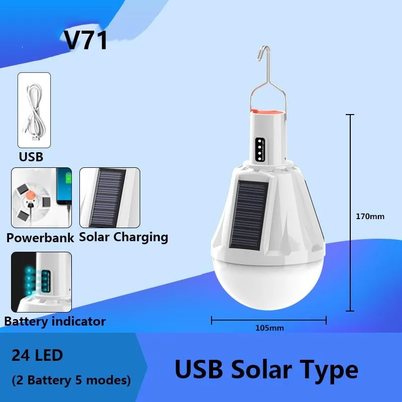 Rechargeable Solar LED Garden Lamp Remote Control Bulb Portable Emergency Night Market Light Outdoor Camping Tent Latern