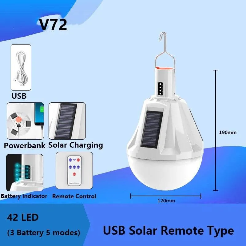 Rechargeable Solar LED Garden Lamp Remote Control Bulb Portable Emergency Night Market Light Outdoor Camping Tent Latern