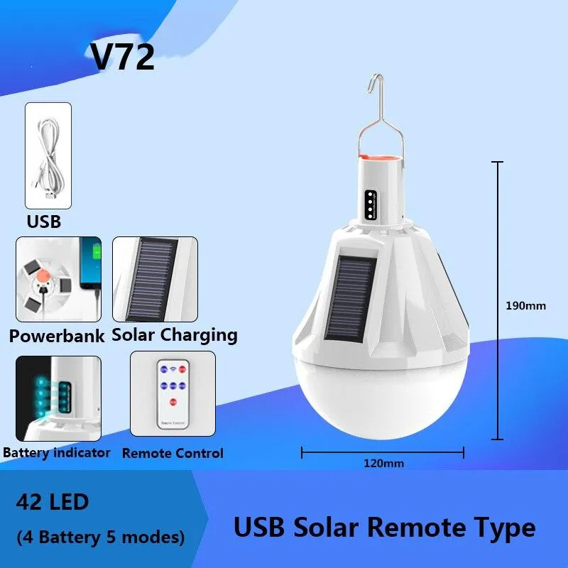 Rechargeable Solar LED Garden Lamp Remote Control Bulb Portable Emergency Night Market Light Outdoor Camping Tent Latern