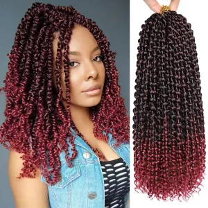 Red Crochet Hair Passion Twist Hair 14 Inch 8 Packs Water Wave Crochet Hair For Black Women Passion Twists Braiding Hair Long Spring Twist Hair Crochet Braids Synthetic Hair Extension (14inch, 1B/Bug)
