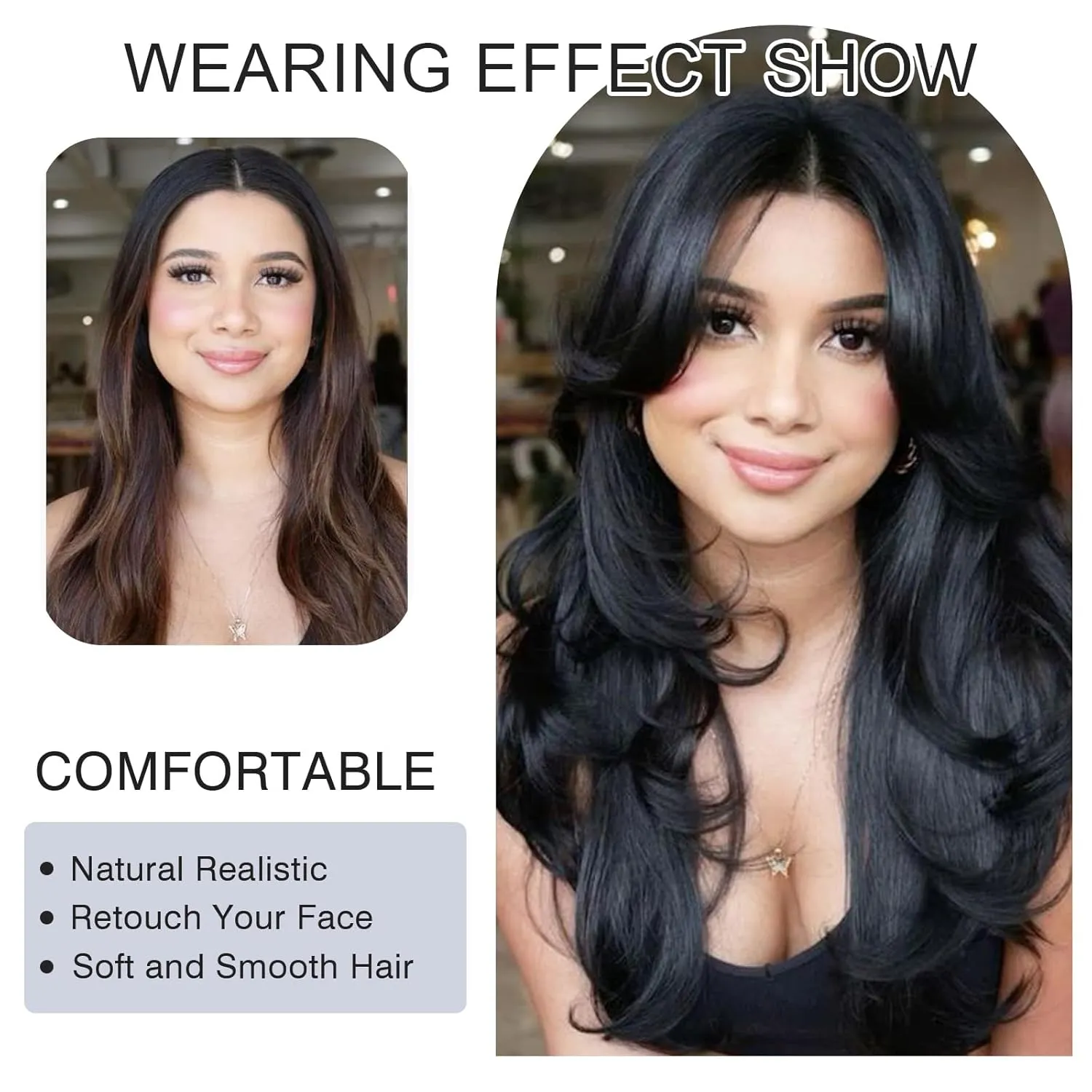 Red Layered Wavy Wig with Curtain Bangs for Black White Women Synthetic Long Burgundy Layered Wig Natural Looking Synthetic Heat Resistant Wigs for Daily Party UseButterfly Haircut Wigs(BUG)