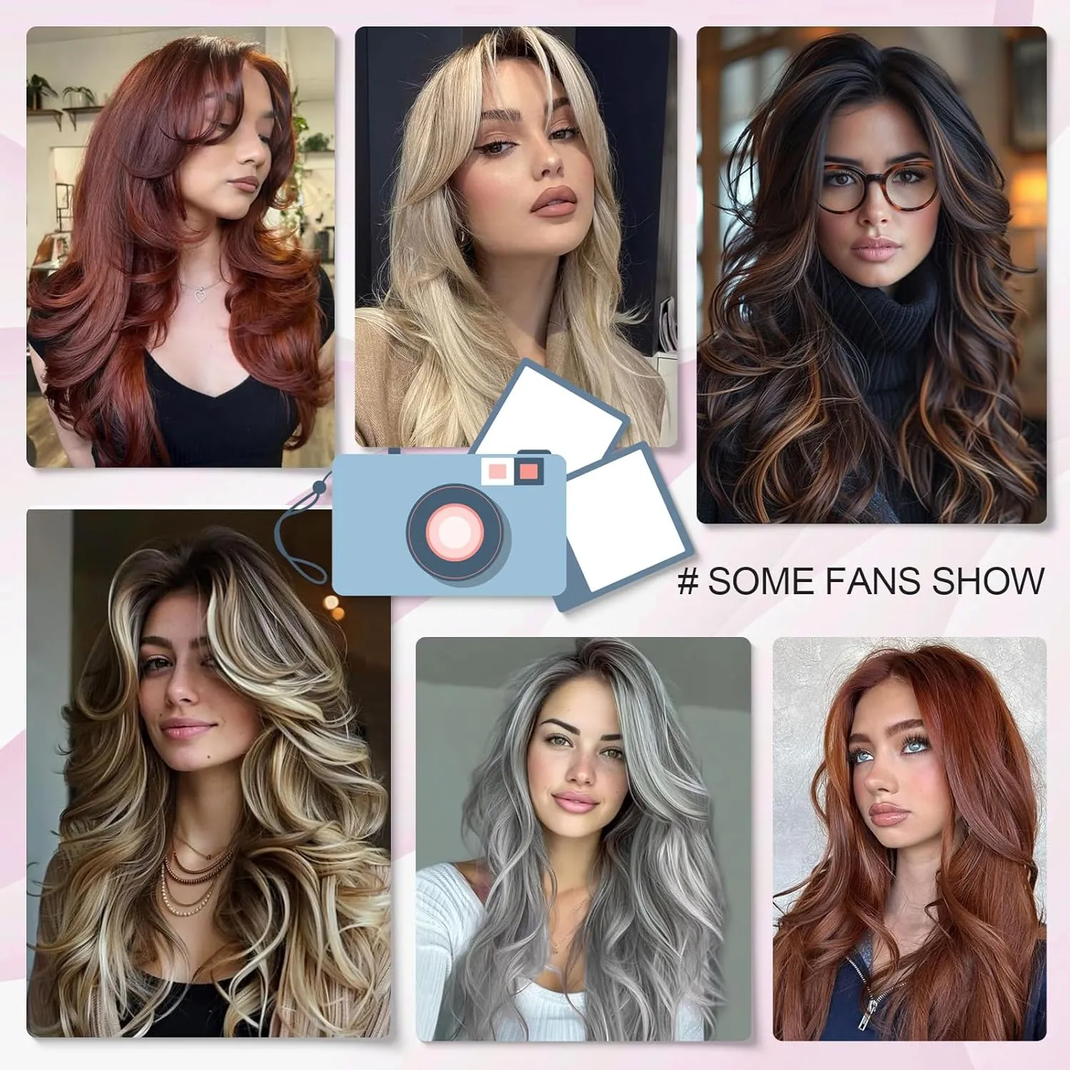 Red Layered Wavy Wig with Curtain Bangs for Black White Women Synthetic Long Burgundy Layered Wig Natural Looking Synthetic Heat Resistant Wigs for Daily Party UseButterfly Haircut Wigs(BUG)