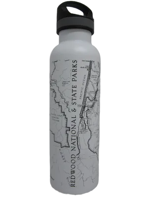 Redwood National & State Parks Map 24oz Water Bottle - White