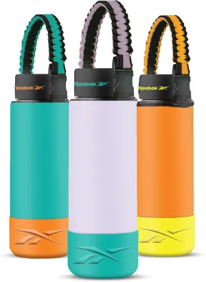 Reebok Stainless Steel Sports Water Bottle | Double Wall Vacuum Insulated, Leakproof, BPA Free with Paracord Handle | Ideal for Work, Travel, Outdoor, Gym (Pack of 1, 32 oz., Purple)