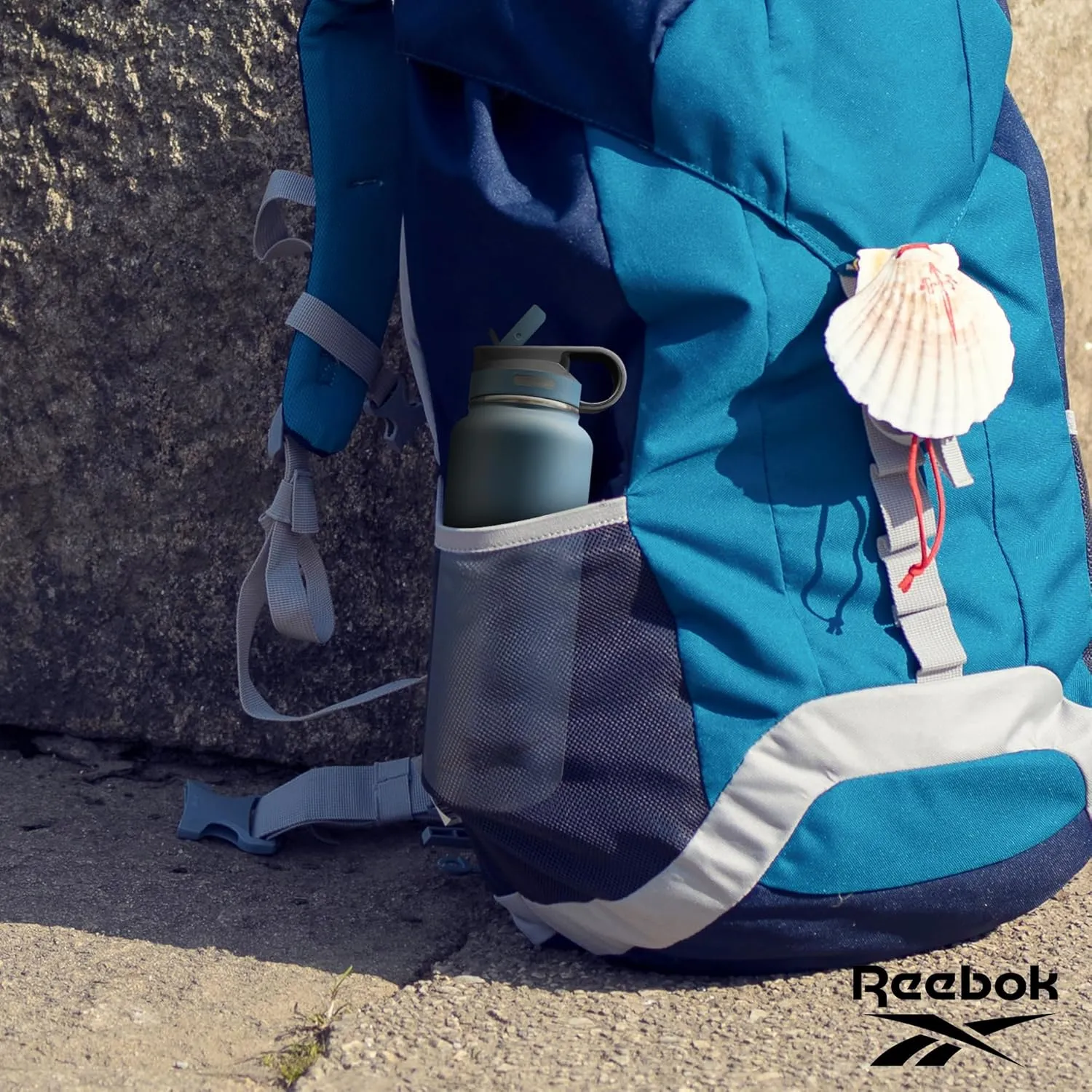 Reebok Stainless Steel Water Bottle With Straw & Athletic Design - Insulated Water Bottles 32 oz - Double Wall Vacuum Insulated Sports Water Bottle With Straw, BPA Free (Blue)