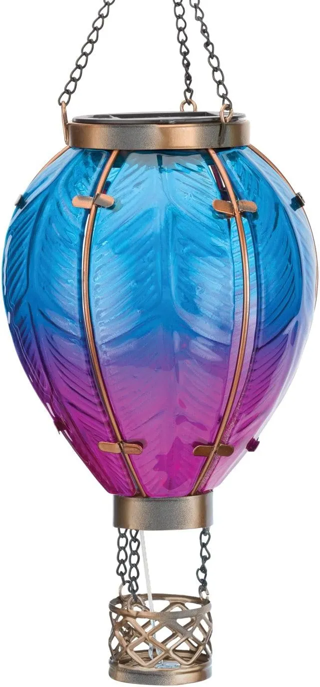 Regal Art & Gift Hot Air Balloon Solar Lantern – Hanging Solar-Powered LED Lights, Waterproof Portable Decorative Outdoor Lamp Made of Metal & Glass for Garden, Patios & Pathway – Blue (Small)