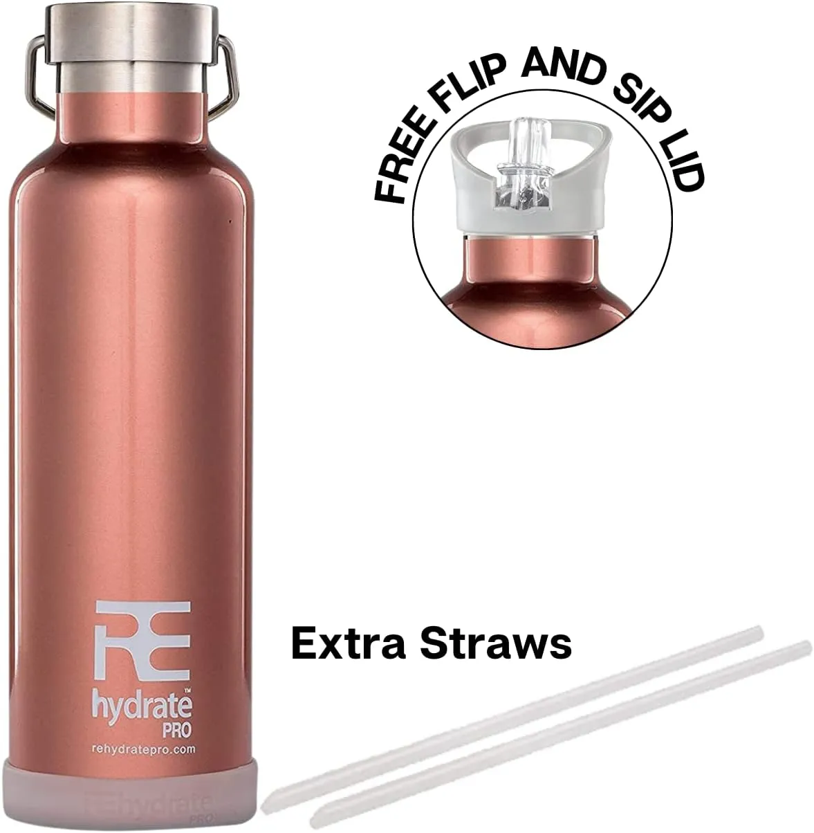 Rehydrated Pro 25oz Insulated Water Bottle with Straw, Bonus Lids and Leak Proof Flask to Keep Liquids Hot or Cold- Triple Wall Vacuum Water Bottle Insulated, Perfect for Gifts
