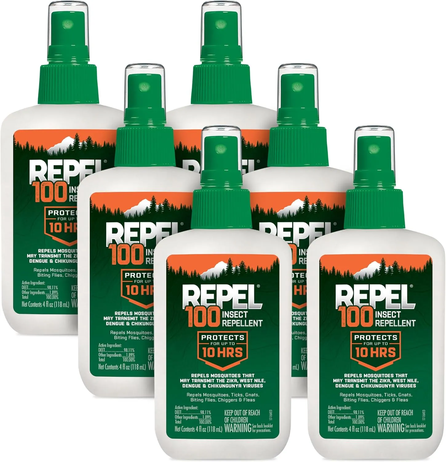 Repel 100 Insect Repellent, Repels Mosquitos, Ticks and Gnats, For Severe Conditions, Protects For Up To 10 Hours, 98% DEET (Pump Spray), 4 Fl Oz (Pack of 6)