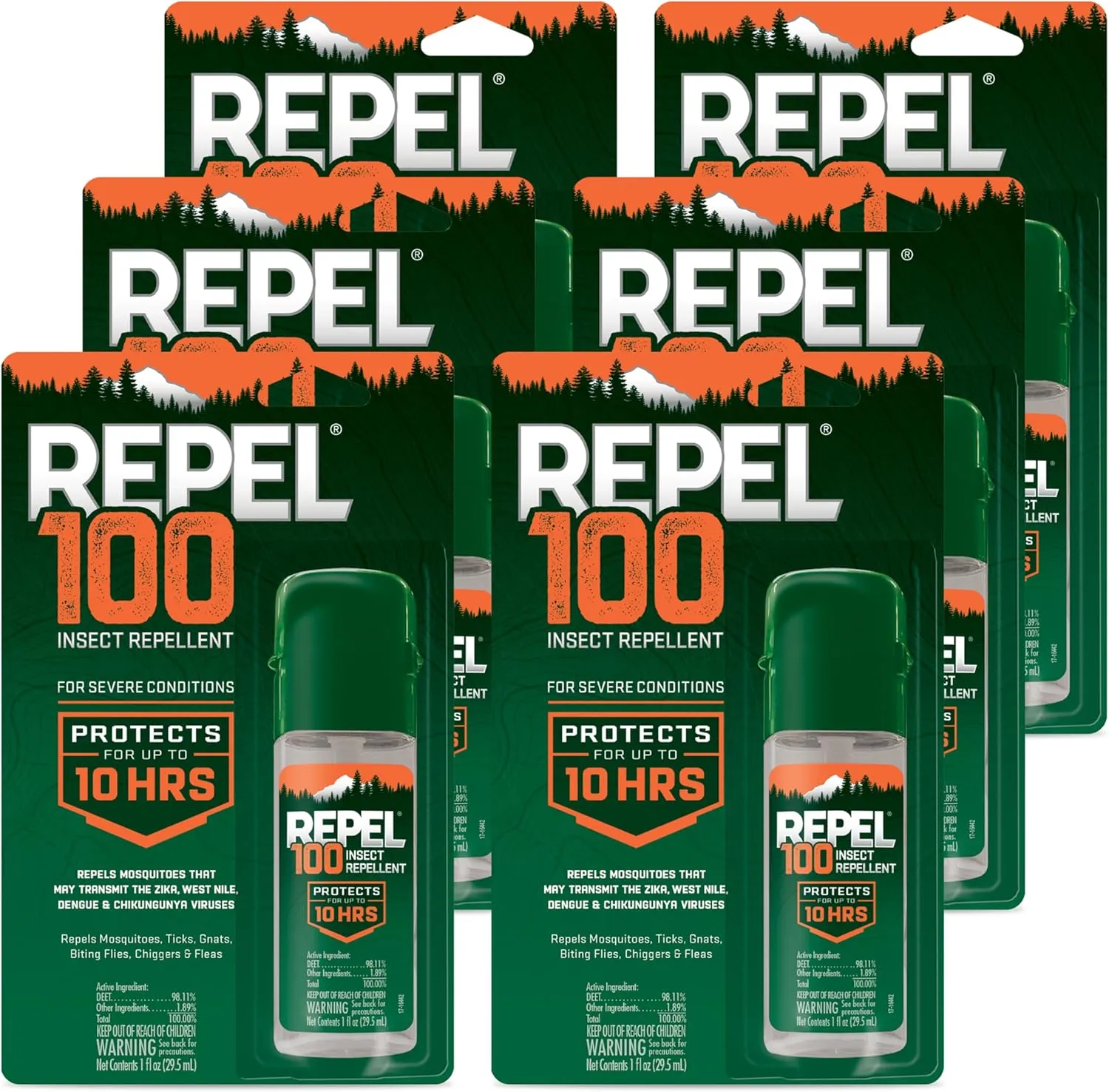 Repel 100 Insect Repellent, With DEET, 10-Hour Protection, 1-Ounce, (Pack of 6)