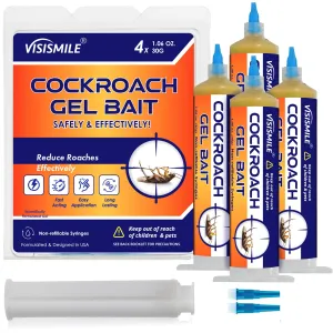 Roach Gel Bait Indoor and Outdoor: Cockroach Killer Repellents for German Cockroaches, Small Roaches – Cockroach Deterrent for Homes and Kitchens – Pet Safe Roach Control 4-Tubes
