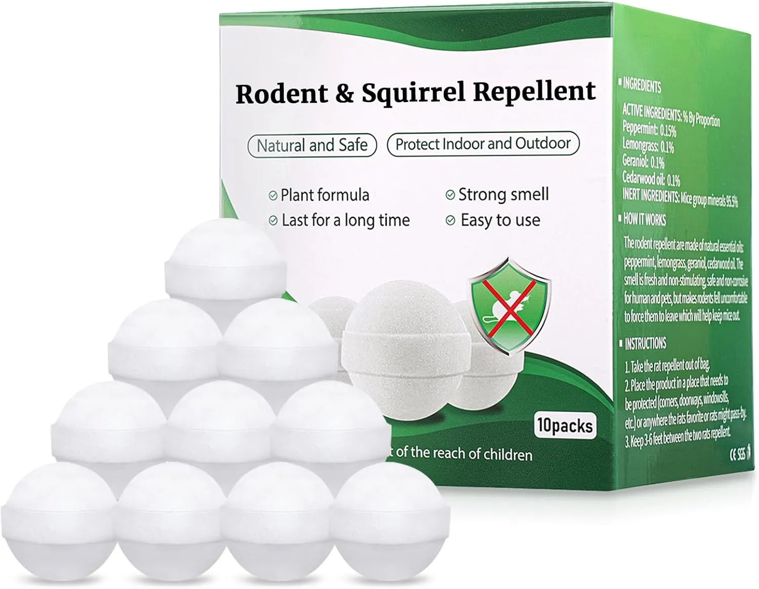 Rodent and Mice Indoor Repellent, Peppermint Oil Balls for Rodents, 10 Packs Squirrel Repellent for Rat, Mouse Deterrents for Indoor