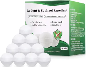 Rodent and Mice Indoor Repellent, Peppermint Oil Balls for Rodents, 10 Packs Squirrel Repellent for Rat, Mouse Deterrents for Indoor