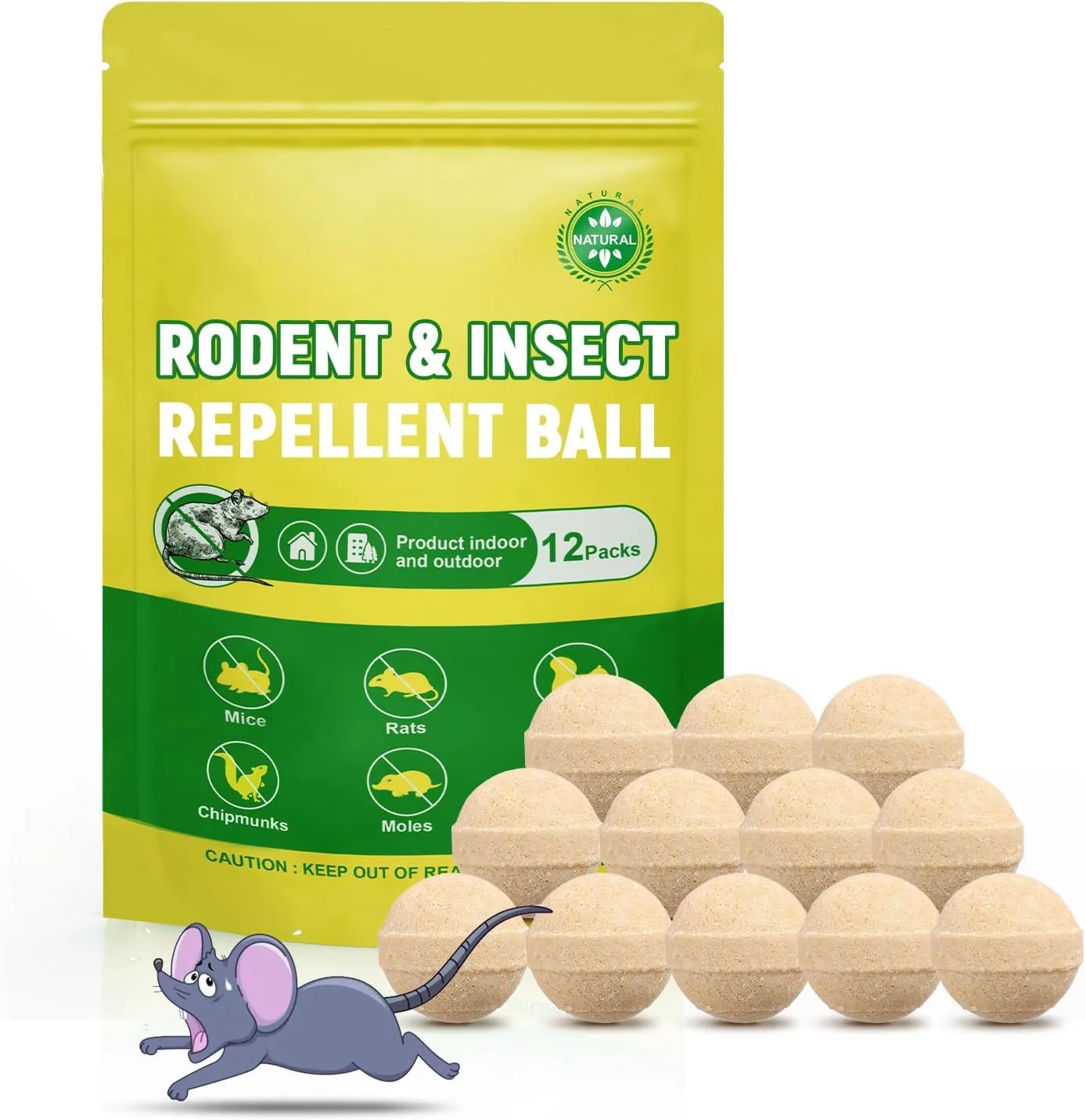 Rodents and Mice Repeller, Peppermint Oil Balls for Rodents, 12 Packs Rat Repellent for Mice, Squirrels, Voles, Mouse Control for Indoor/Outdoor, Pet Safe Mouse Deterrents for House, Car/Garage/Attic