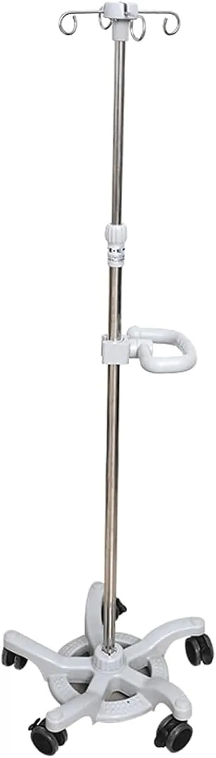 Rolling IV Stand Stainless Steel IV Poles Adjustable IV Bag Holder with 5 Wheels,4 Hooks IV Pole with Armrests IV Bag Stand