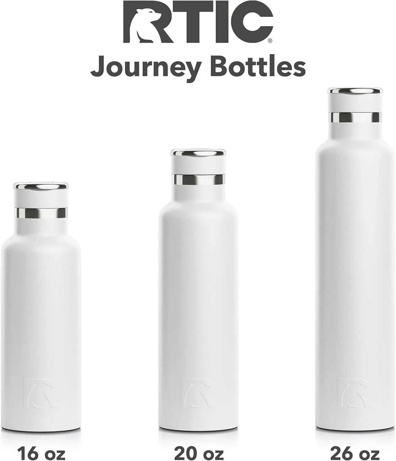 RTIC 16oz Journey Bottle Metal Stainless Steel Vacuum Insulated, BPA Free, Reusable, for Water, Hot and Cold Drinks, Travel, Sports, Camping, White