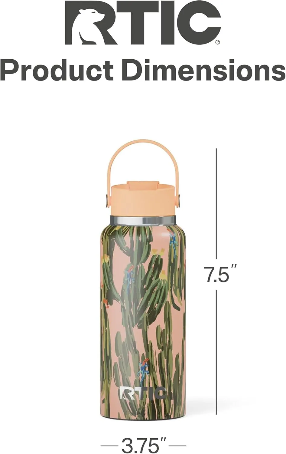 RTIC 32 oz Ceramic Lined Insulated Outback Bottle, Leak Resistant, Desert Cactus