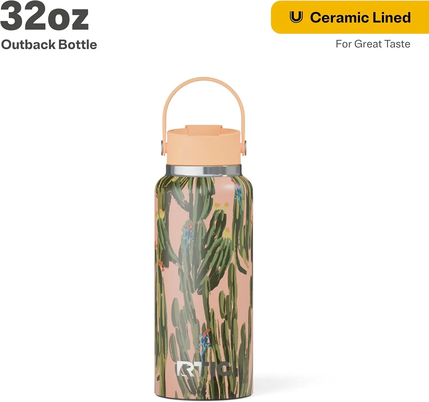 RTIC 32 oz Ceramic Lined Insulated Outback Bottle, Leak Resistant, Desert Cactus
