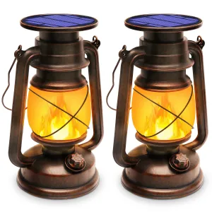Rynx | Sunlight Outdoor Waterproof, LED Vintage Flame Solar Light, Camping Lamps, Solar Powered Hanging Rustic Heavy Duty Lantern Landscape Decor For Patio Garden Yard Cover Pathway, 2 Pack