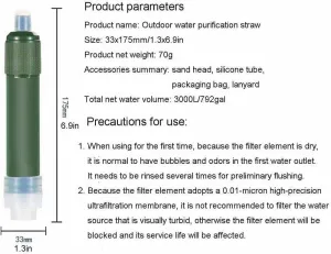 RYTM 2-PC 4-Stage Filtration Mini Water Purifier Survival Gear Personal Water Filtration Straw, Can Filter 3000l Water, for Hiking, Camping, Travel