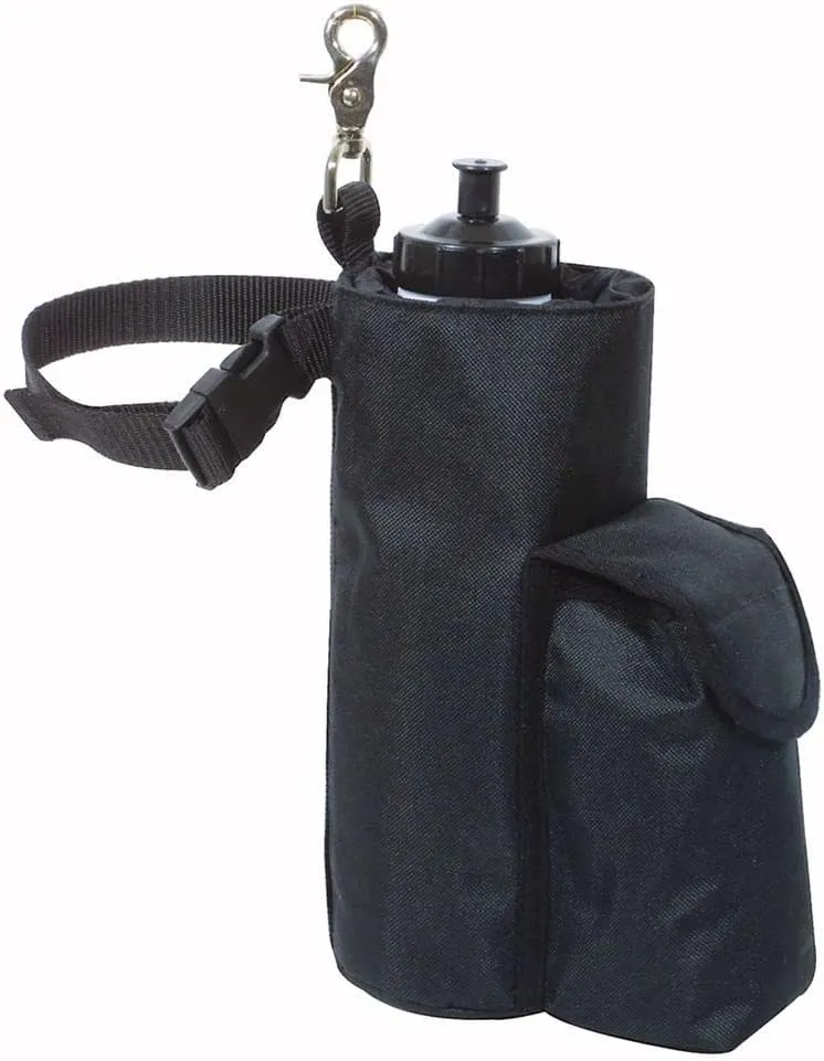Saddle Water Bottle Holder with Side Pocket | Handy Hydration Accessory for Horse Riding | Easy-to-Attach | Adjustable Strap | Extra Side Pocket for Essentials