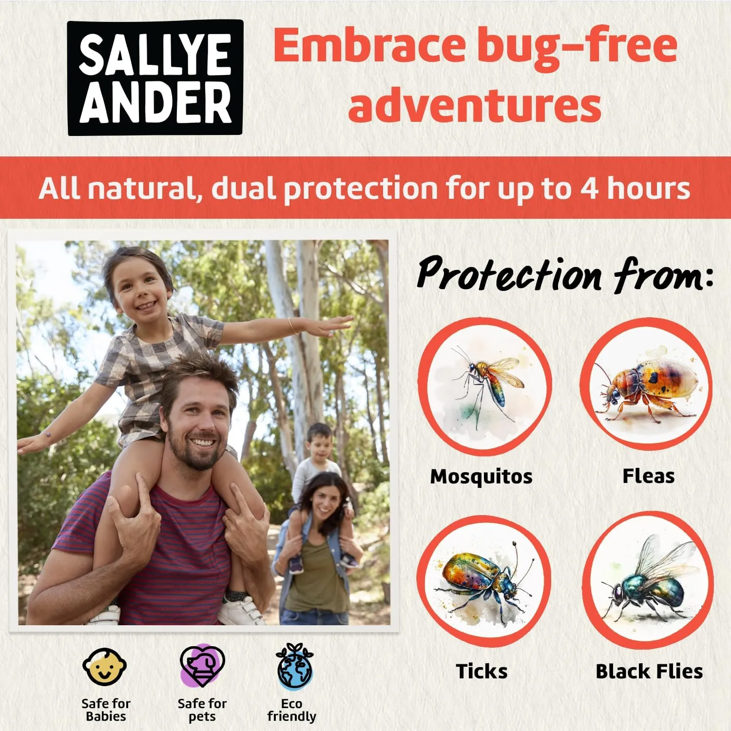 SALLYEANDER No Bite Me All-Natural Bug & Insect Repellent - Anti Itch Cream - 8 oz - Safe for Kids and Infants - Repels Mosquitoes, Black Flies, Fleas, and Ticks